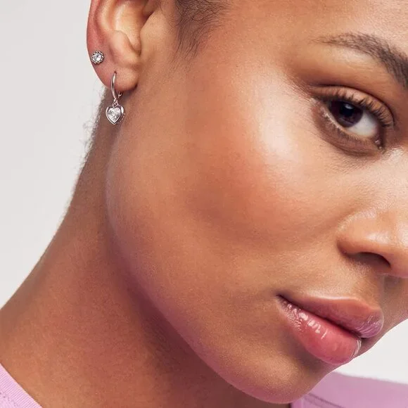 London Hanniy Crystal Heart Huggie Hoop Earrings for Women - Picture 3 of 5